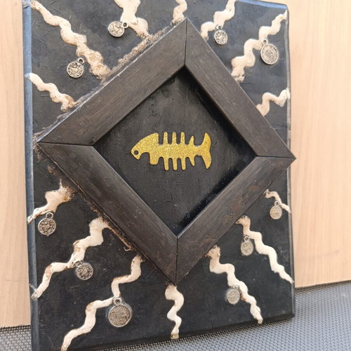 Modern art piece used, handmade small wooden painting 24x19