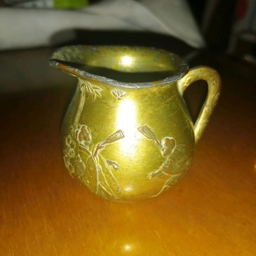 Miniature Egyptian antique lead tea set from 19th century