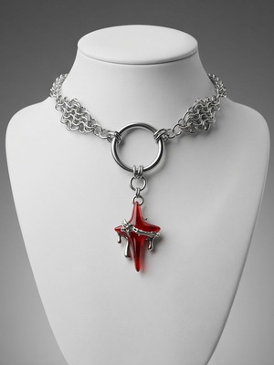 Gothic Choker Stainless Steel with Red Star