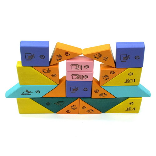 Mini Balance Game with 20 Geometric Shapes, Handmade from Beech Wood