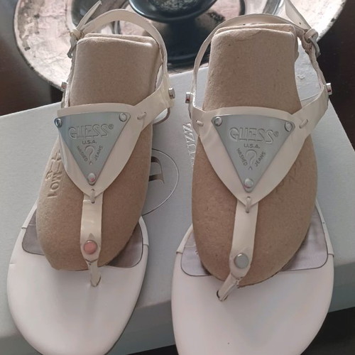 Guess sandals 37 white like new with silver buckle