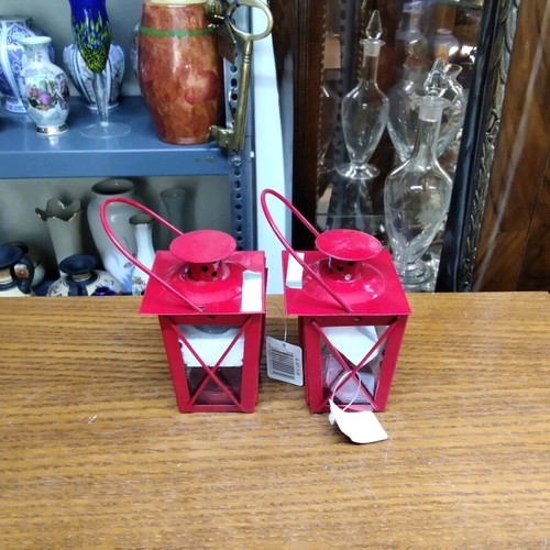 Set of red tabletop lanterns with handle, like new, 2 pieces