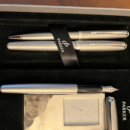 Parker Sonet steel roller pen and pen set with clock new