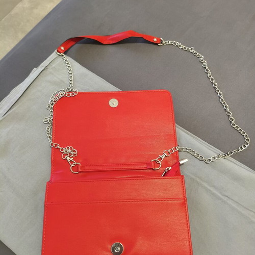 Red Quilted Shoulder Bag with Chain, New