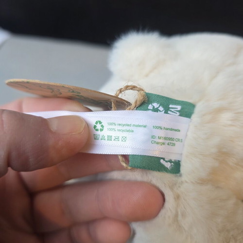 MiniFeet teddy bear, 100% recycled, with label, white