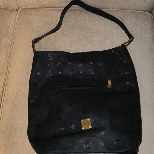 MCM vintage shoulder bag used, black with Visetos logo