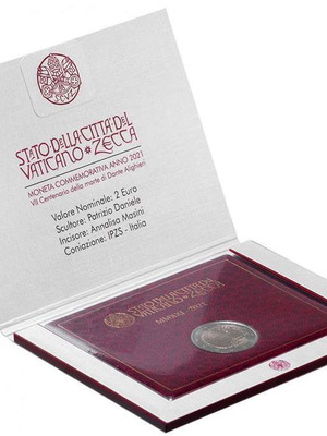 Βατικανό 2 Ευρώ 2021 UNC Δάντης σε blister καινούργιο
