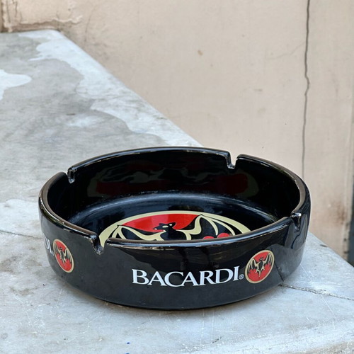 Bacardi porcelain ashtray vintage collectible used with bat logo
