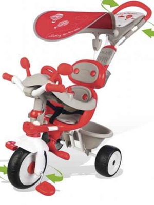 Children's tricycle used with sun canopy and safety handle
