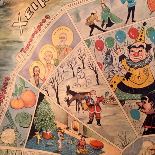Collectible school wall chart The Time and Its 12 Children used, 1960s