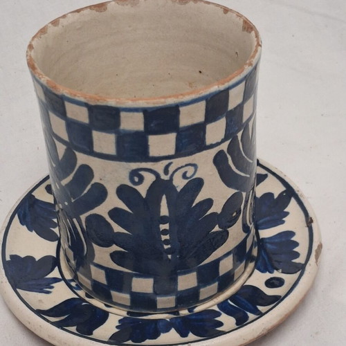 Transylvanian Ceramic Set used, cup and plate, cobalt blue, late 19th century