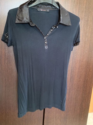 Raxevsky black short-sleeve shirt used with satin collar, size S