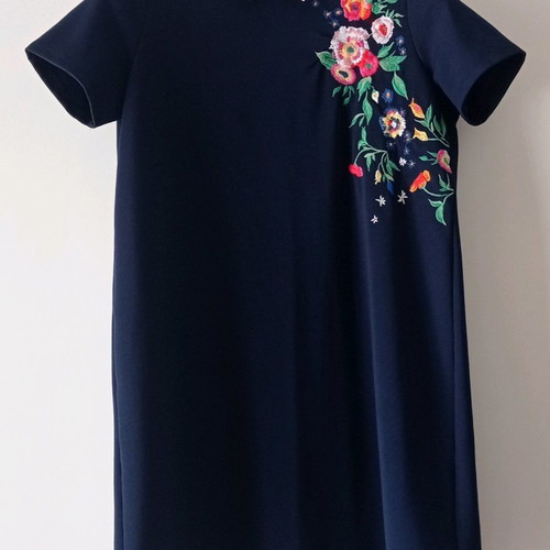 zara white dress with blue embroidery Blue Seersucker Embroidered James Dress main image 1