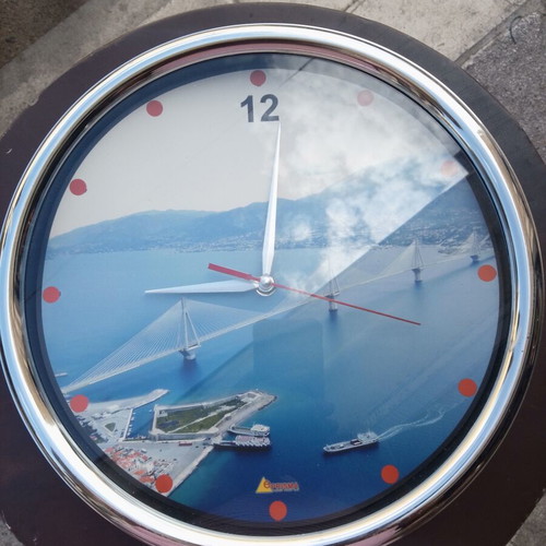 Wall clock Rio Antirrio bridge used, 32 cm diameter