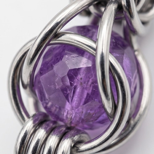 Earrings with Byzantine chainmail and purple stone, new stainless steel