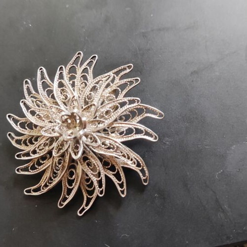 925 Silver Handmade Filigree Brooch, 4cm