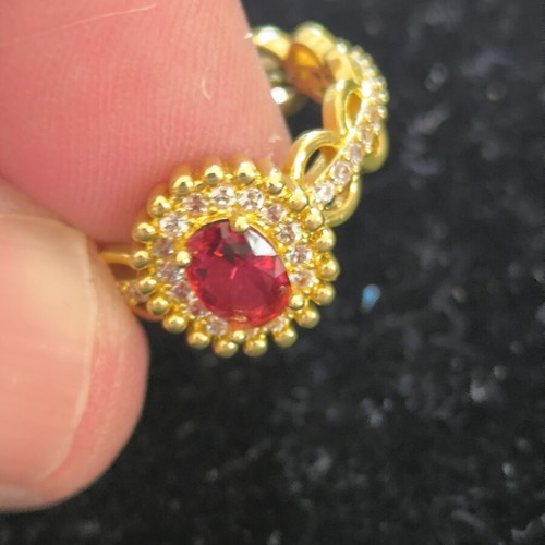 Women's Ring Gold Tone with Red Crystal Adjustable, new
