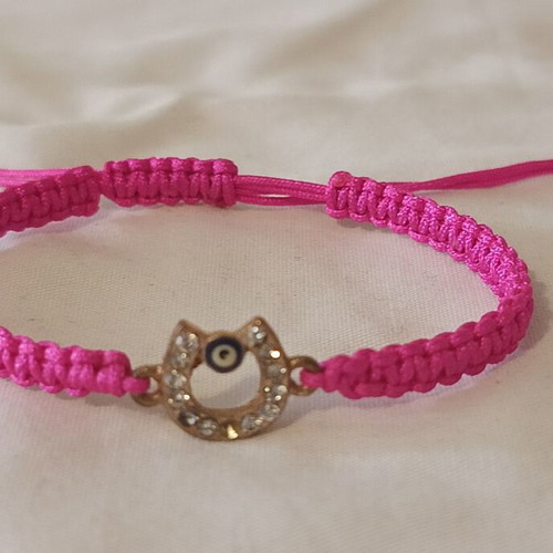 Women's bracelet fuchsia with horseshoe and evil eye, new