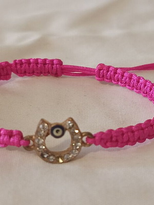 Women's bracelet fuchsia with horseshoe and evil eye, new