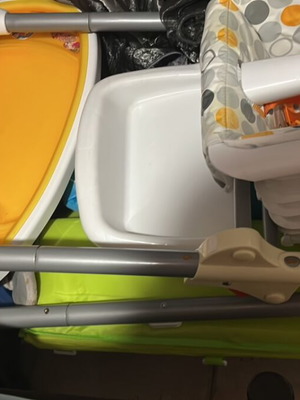 Baby playpen, feeding seat and bath used, set