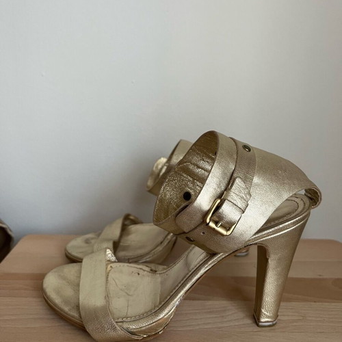 Leather sandals used, gold color, 10 cm heel, size 36