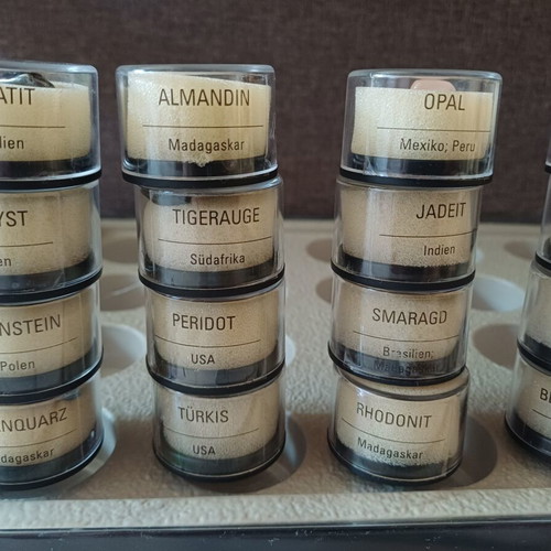 Mineral collection in display cases