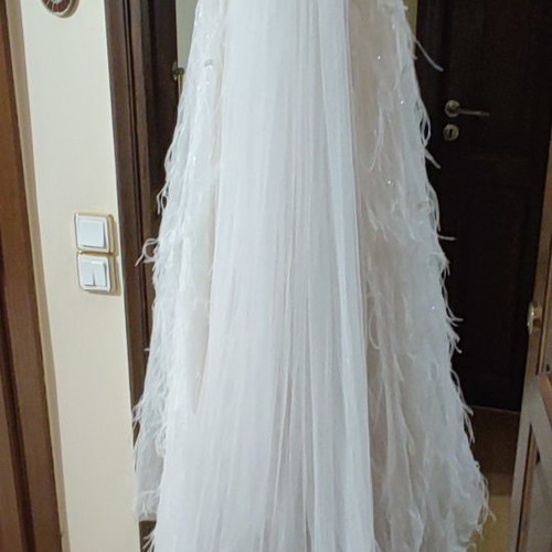 Wedding dress handmade used with embroidery, veil and feathers