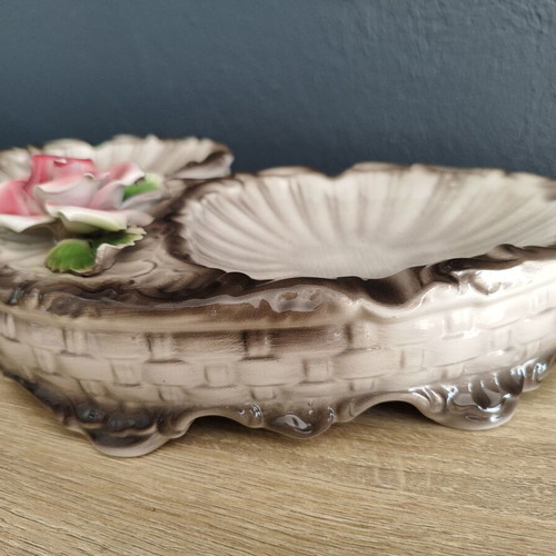 Vintage Capodimonte porcelain decorative ashtrays with roses, used