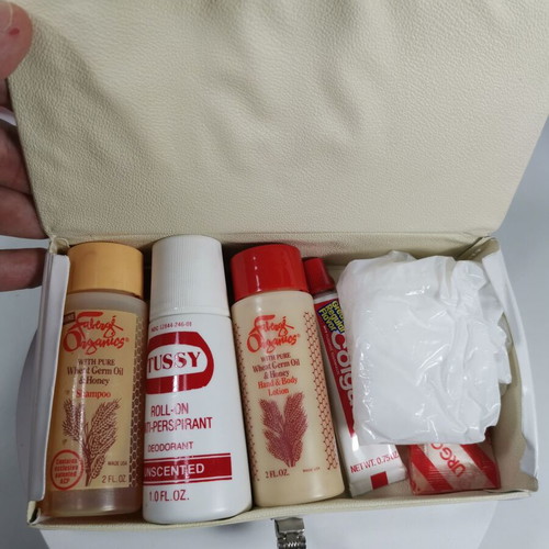 TWA Hers Overnight Kit used, vintage airline care set from the 80s