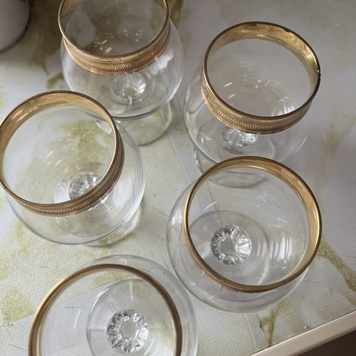 Cognac glasses like new, set of 5 with gold detail