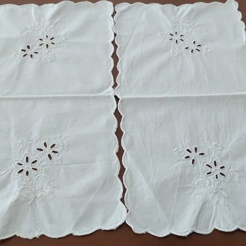 Cutwork doilies used, set of 3, white cotton