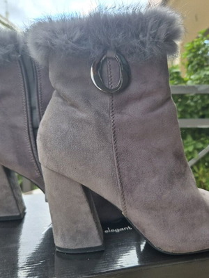 Gray Suede Ankle Boots With Fur Like New