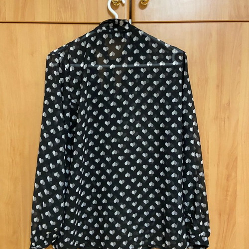 Prive shirt with hearts new, black semi-transparent with tie