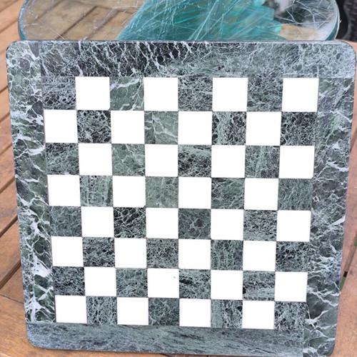 Marble chessboard like new, green and white marble, 30×30×1.5 cm