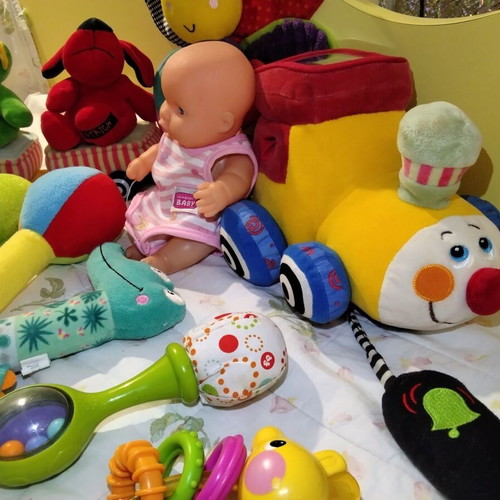 Baby rattles and toys used, set of multiple pieces