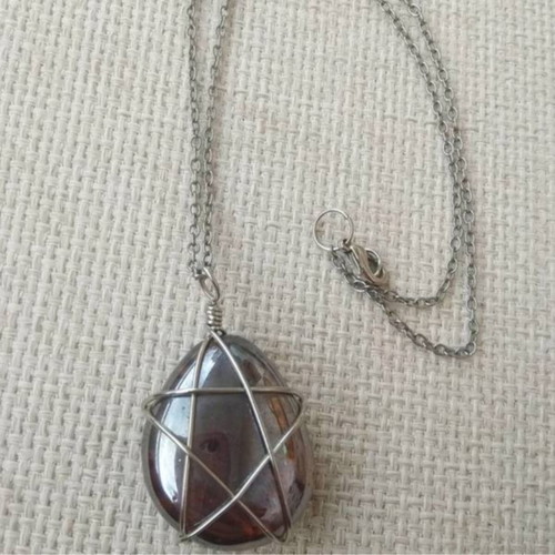 Handmade Necklace with Orange Glass Stone and Silver Wire Star Pendant made to order