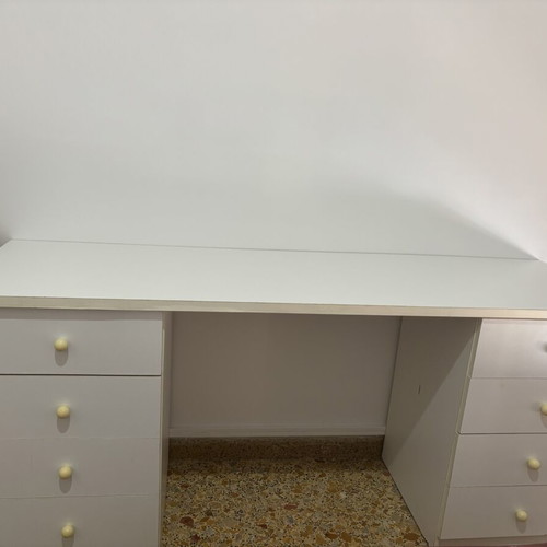 Desk used, white with large storage and 8 drawers