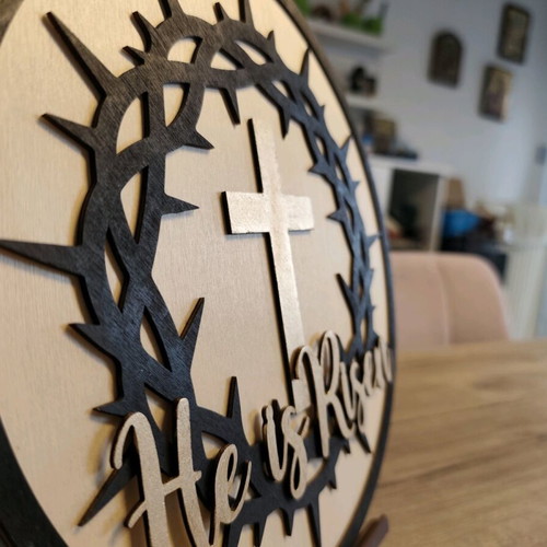 Handmade wooden Easter table decoration He is Risen new