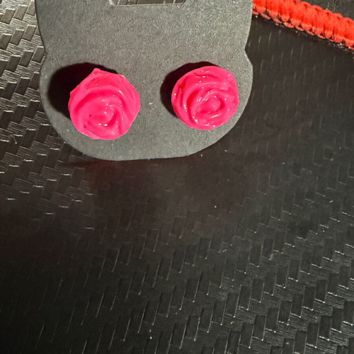 Pink rose earrings handmade, new