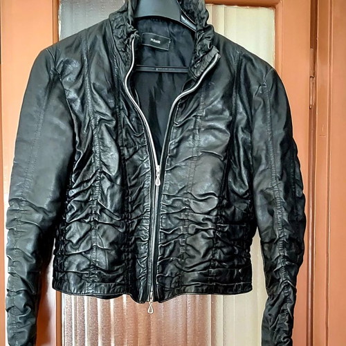 Women's leather crinkled jacket like new, black, size S