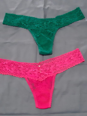 H&M lace string underwear set, large, pink and green, cotton