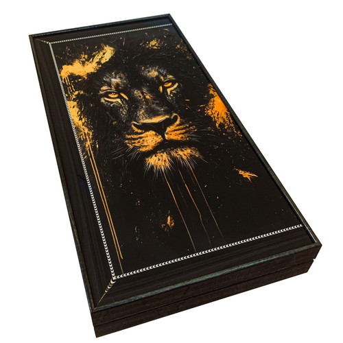 Luxury backgammon board with lion new, wood with glossy finish