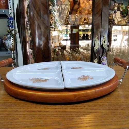 Wooden serving platter for nuts new with 4 removable bases