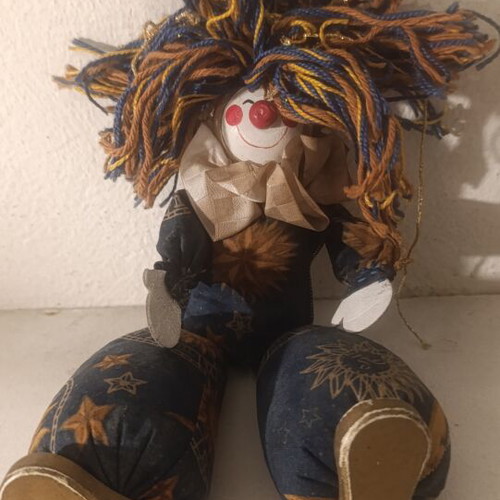 Handmade vintage fabric clown doll 25cm