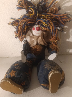 Handmade vintage fabric clown doll 25cm