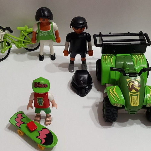 Playmobil figures with scooter, bicycle & quad bike used set of 3