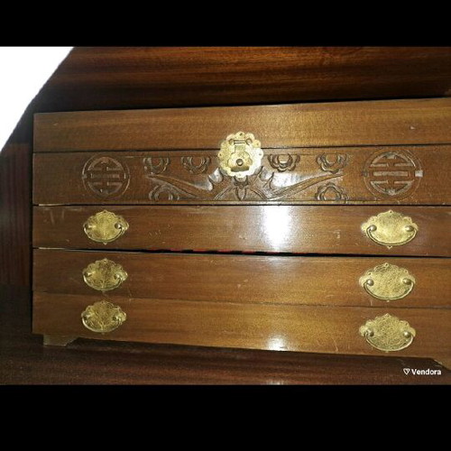 Carved antique box 40 years old like new, filled with silver cutlery