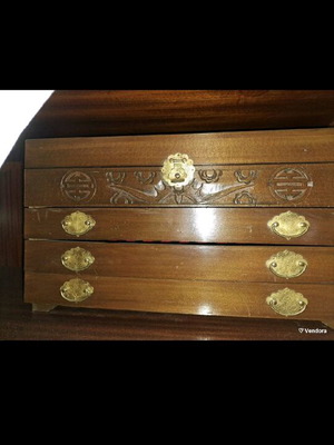 Carved antique box 40 years old like new, filled with silver cutlery