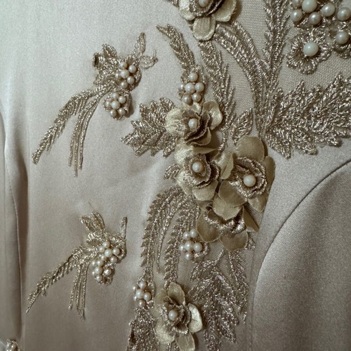 Satin maxi dress like new with embroidery champagne beige