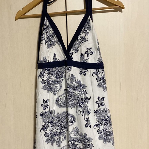 Zara maxi dress like new, white with blue patterns, cotton